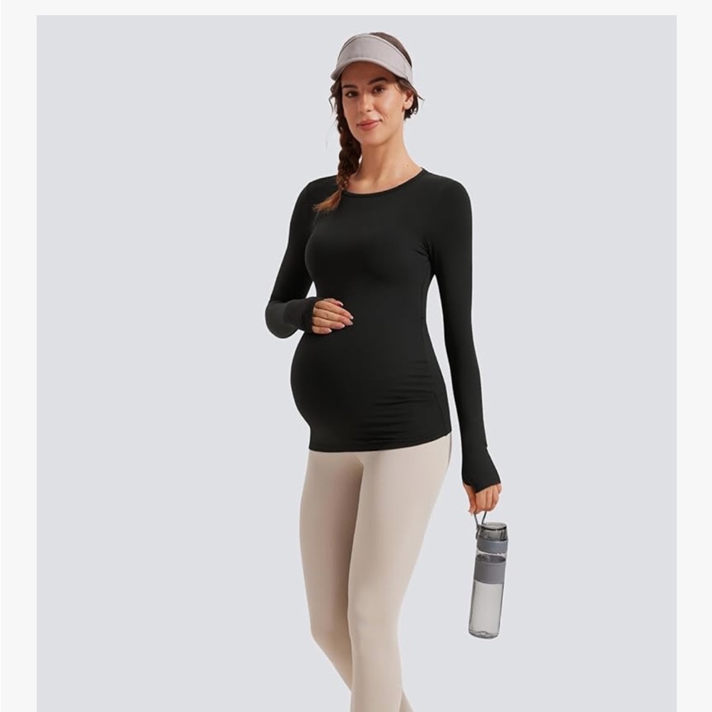 CRZ YOGA Black Long Sleeve Maternity Top
